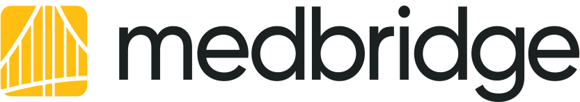 Medbridge logo with a yellow and white abstract design and “medbridge” in bold black lowercase letters.